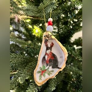 Handmade Festive Cat Oyster Shell Christmas Ornament